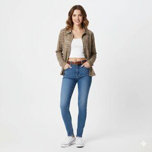 CHICO'S Multi Brown Striped Look Casual Button Down Shirt Blouse Size 1/M